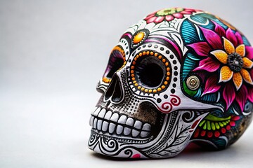 Day of the Dead: Elegant Black & White Calavera on White Background - Mexican Craftsmanship