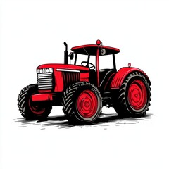 Obraz premium Logo design, vector illustration of a tractor, red and white color scheme, white background