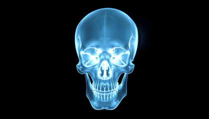 Radiography x-ray film of human skull , with white tonespng