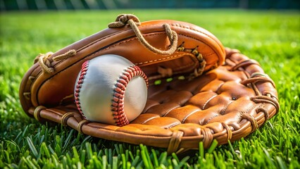 Baseball Glove and Ball on Grass