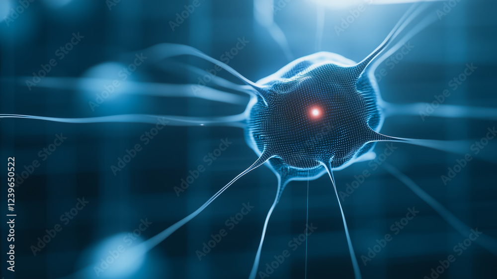 Poster neural network: a captivating close-up of a neuron, showcasing its intricate structure with multiple