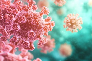 A 3D animation showing rabies virus particles floating around