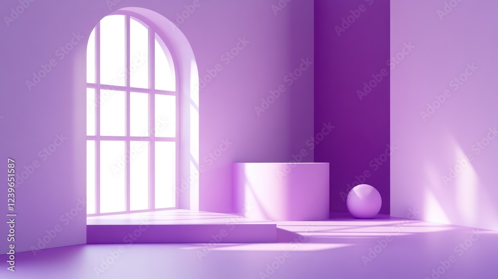 Aufkleber a minimalist 3d studio featuring a purple corner and window shadows, creating a contemporary, abstra