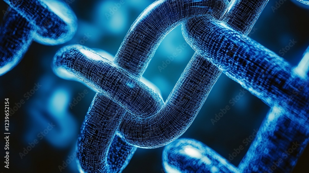 Poster interconnected digital chain links representing blockchain technology and security