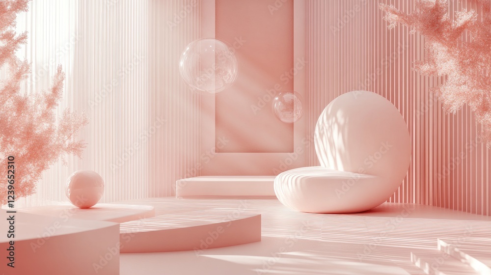 Poster A minimalist virtual Zoom room with pink design elements and abstract generative art, offering a modern and sophisticated virtual backdrop.