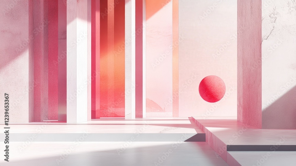Poster A modern minimalist Zoom background featuring pops of pink, with clean lines and generative art creating a unique and stylish virtual setting.