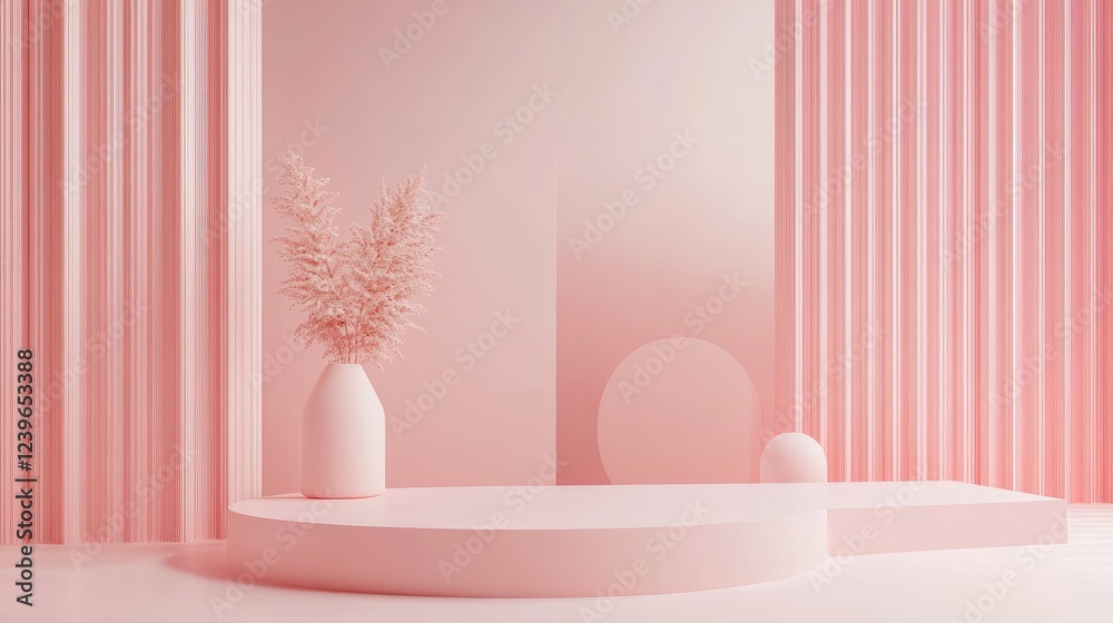 Fototapete A modern minimalist Zoom background featuring pops of pink, with clean lines and generative art creating a unique and stylish virtual setting.