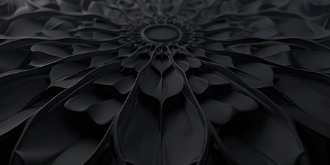 A pure black surface with clean, minimalist fractal patterns, Geometric and recursive composition