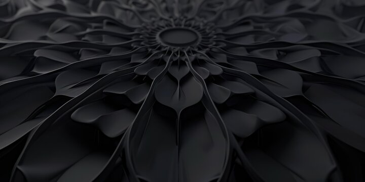 A pure black surface with clean, minimalist fractal patterns, Geometric and recursive composition