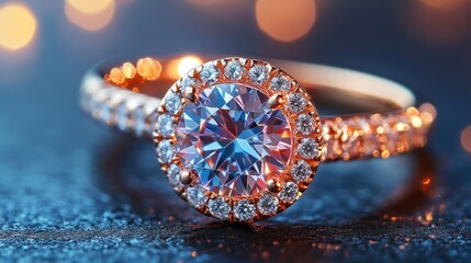 Fototapeta premium Close-up of a sparkling diamond ring with bokeh background