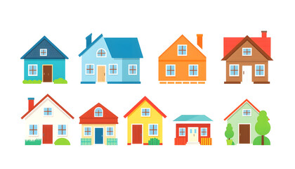 Fototapeta premium House icon set 2. Colourful flat illustrations , with white tonespng