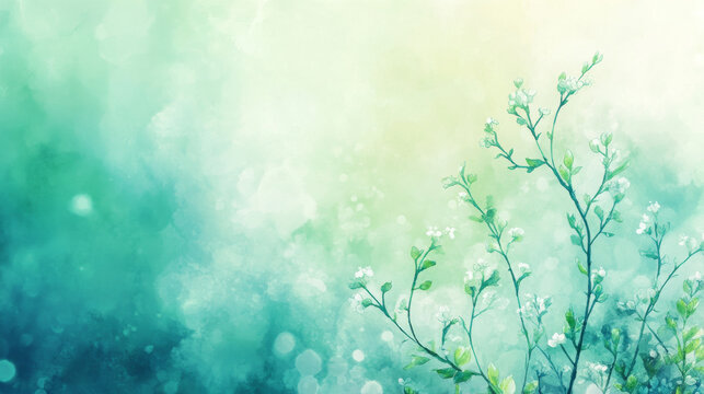 Delicate Watercolor Illustration of Spring Floral Background with Blossoming Branches. Concept of Nature's Renewal, Botanical Art, Tranquility, and Fresh Beginnings. Spring background. Copy space