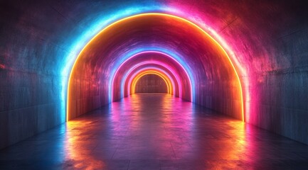 Vibrant Neon Tunnel with Abstract Lighting Effects