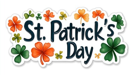 Greeting card with text st Patricks day with green and orange shamrock