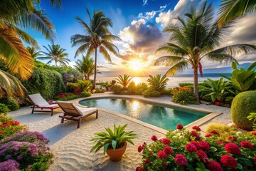Fototapeta premium DIY Backyard Artificial Sand Beach: Create a Tropical Oasis at Home with Easy-to-Follow Steps