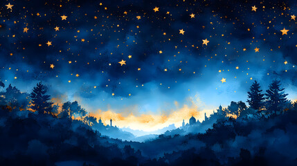 Naklejka premium night landscape with stars