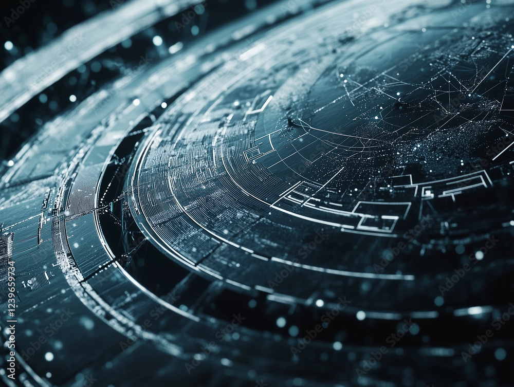 Poster abstract technology background featuring interconnected lines encircling earth's surface, creating a
