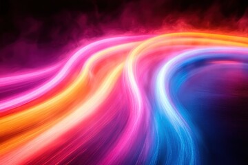 Obraz premium Vibrant neon light trails through a dark background