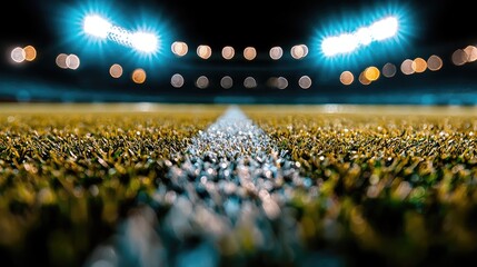Fototapeta premium Night stadium field, white line, lights, game, sports