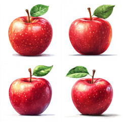 Bright Red Apple Illustration with Leaves