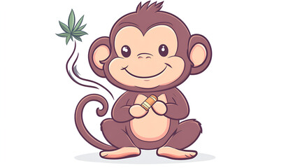 Fototapeta premium cute cartoon character monkey smoking on isolated background.ai generative