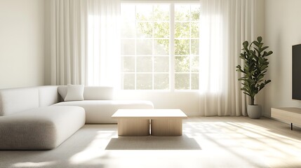 Fototapeta premium A modern Scandinavian minimalist living room showcasing simple design and elegance.