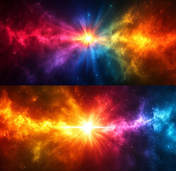 Vibrant Colorful Rays in Cosmic Background