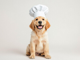 golden retriever dog  with chef hat toque