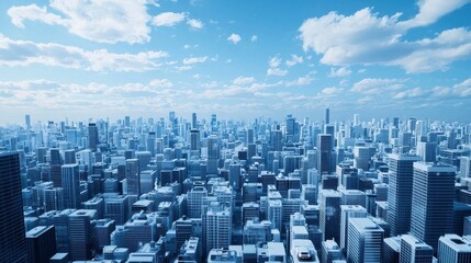 Aerial View of Urban Cityscape Under Bright Blue Sky with Clouds