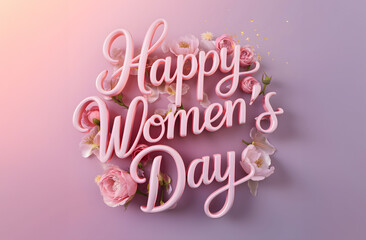 Obraz premium Banner with text women's day. Celebration of Women's Day with floral decorations and vibrant lettering designed for festivities