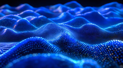Vibrant blue abstract landscape showcasing flowing waves of light and texture background