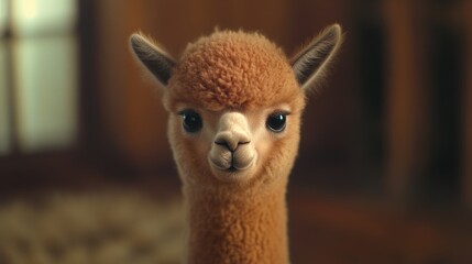 Obraz premium Sweet, fuzzy baby alpaca with bright eyes and a gentle demeanor. Perfect pet for any family.
