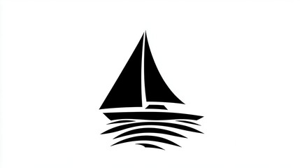 Fototapeta premium Sailboat on Waves Abstract Black and White Illustration