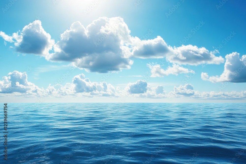 Aufkleber beautiful ocean view with clear blue sky and fluffy clouds reflecting sunlight over calm waters. gen