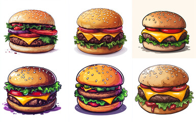 Colorful Flat Design Burger Illustrations