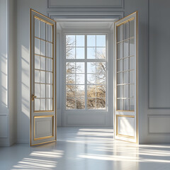 Obraz premium empty room with window, gold background for business
