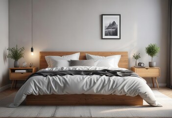 Bed in Scandinavian bedroom with king size bed,  bedroom,  scandinavian,  cozy bedding