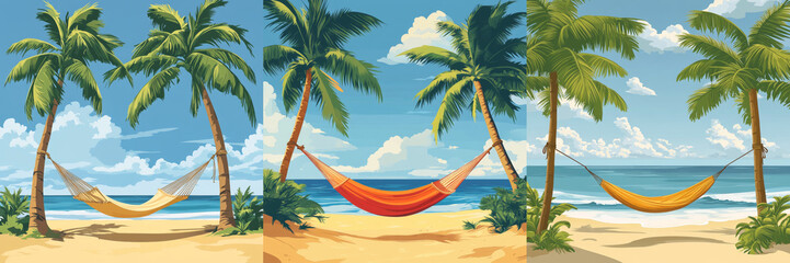 Tropical Hammock Between Palm Trees by the Beach