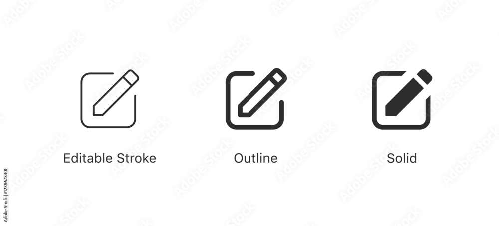 Poster edit pen icon set. pencil icon symbol, create modify pen sign button | writing, drawing, editing icons