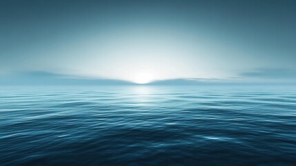 Obraz premium Calm ocean water reflects serene light at dawn overlooking a peaceful horizon on a clear morning. Generative AI