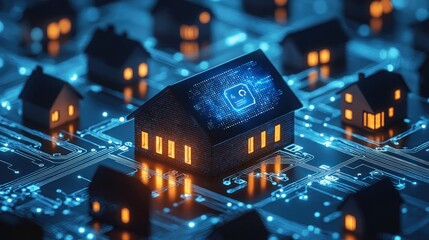 Digital Home Network with Security Concept and Connectivity Symbols