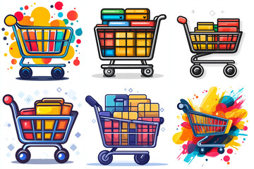 Colorful Shopping Cart Icons for Online Marketplace