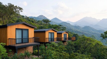 Scenic Mountain Retreat with Cozy Wooden Cabins Overlooking Landscape