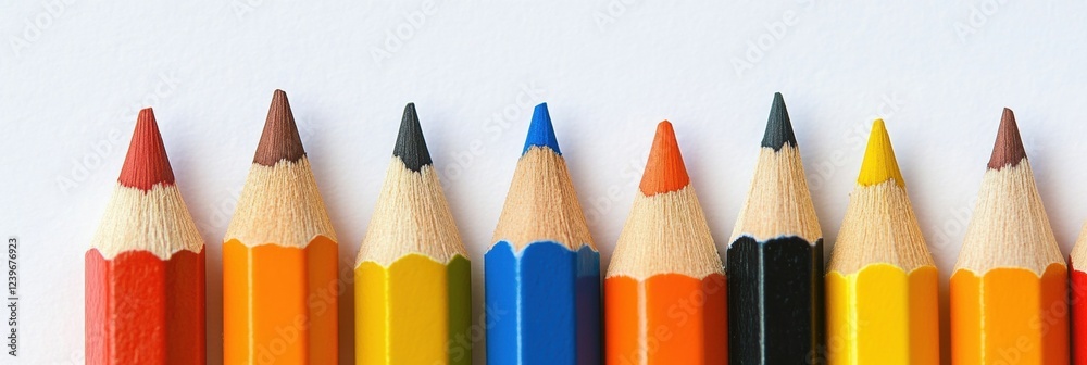 Poster Colorful pencils arranged in a row showcasing a vibrant spectrum for art and creativity. Generative AI