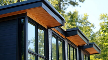 A closeup of a modular housing component featuring energyefficient windows and insulation materials emphasizing the sustainable features integrated into the construction system.