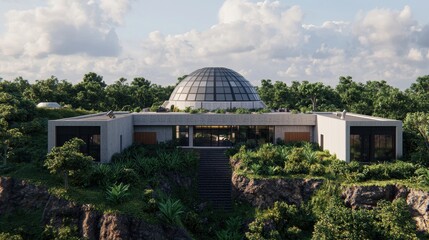 Modern Eco-Friendly Dome House Surrounded by Lush Greenery