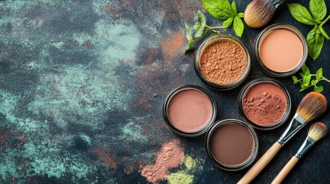 Natural clay masks in small glass bowls with application brushes neatly placed beside them