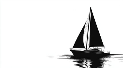 Fototapeta premium Black and White Sailboat Silhouette on Water