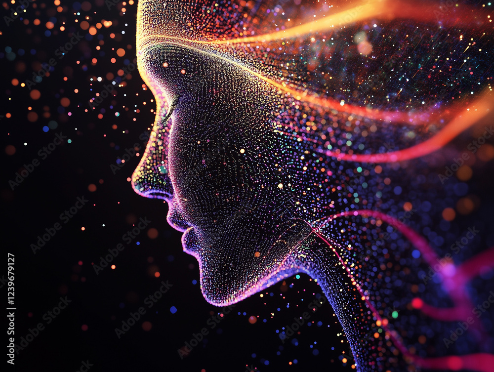 Poster abstract technology background with digital cyber space particles creates a dynamic and futuristic h