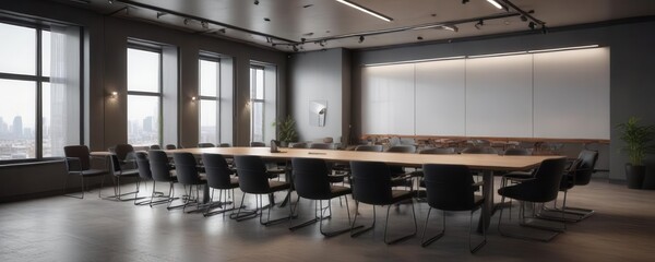 Business meeting in a conference room with tables and chairs,  whiteboard,  boardroom,  table arrangement